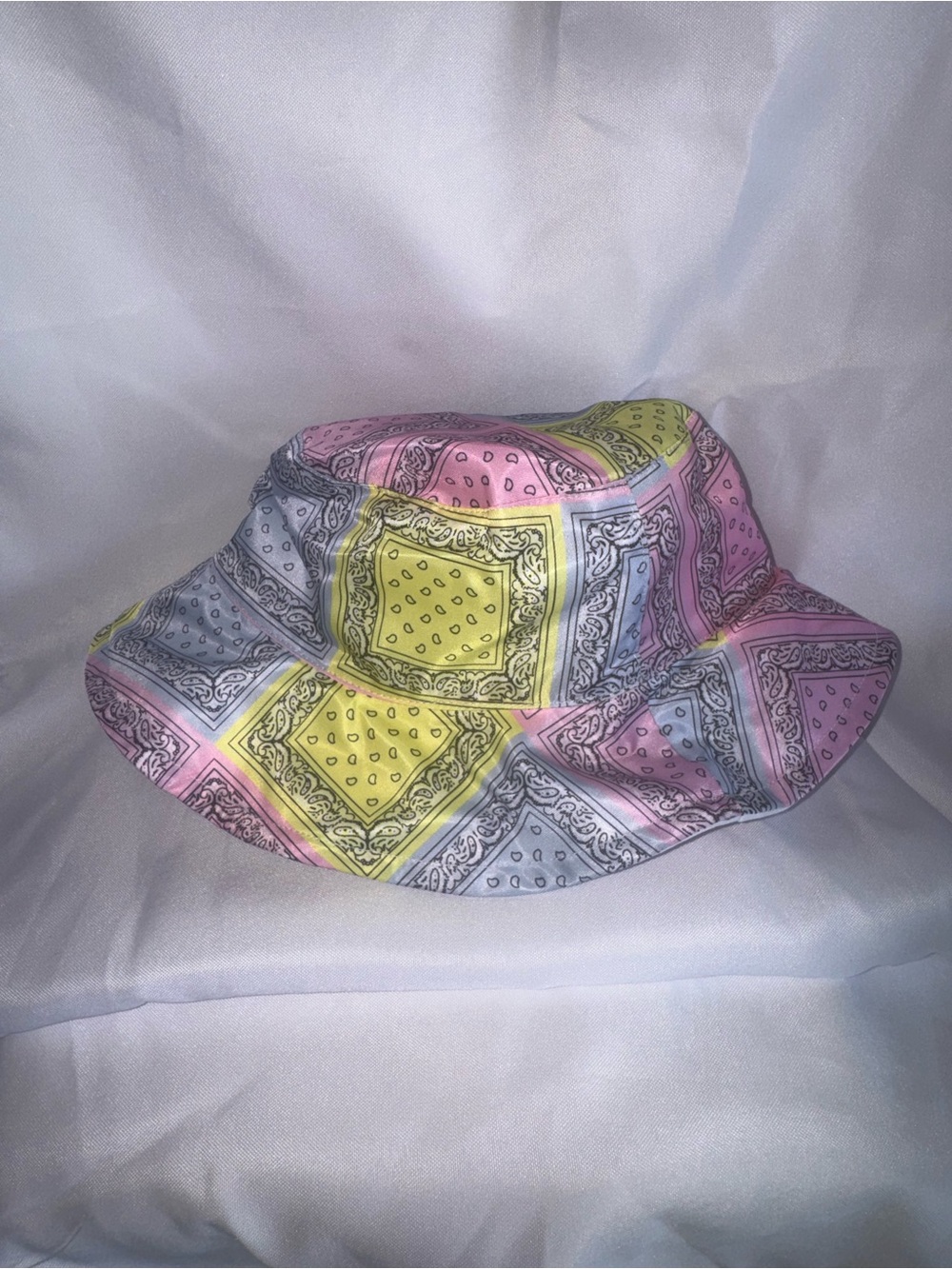 Pastel Bandana Print Bucket Hat - Pink, Yellow, Blue